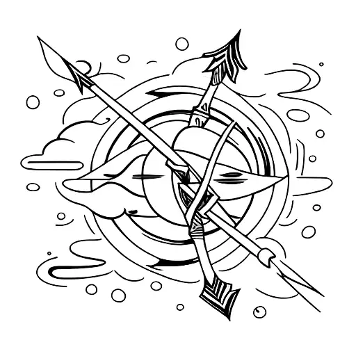 bow and arrow and fire and jupiter tattoo design idea