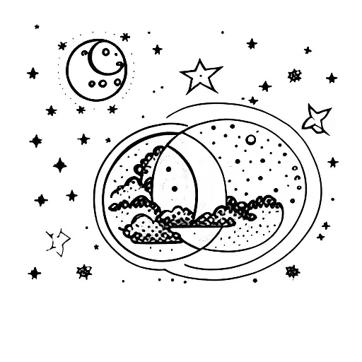 clouds moon and star tattoo design idea