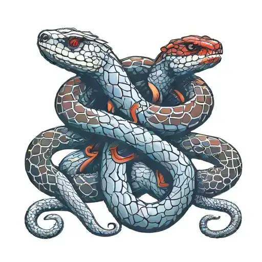 Phrase "ALL WE NEED IS LOVE" surrounded by red venomous snake  tattoo design idea