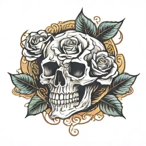 rose skull tattoo design idea