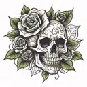 rose skull tattoo design idea
