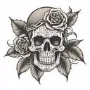 rose skull tattoo design idea