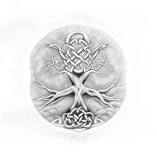 Celtic tree of life with K and L in wood tattoo design idea