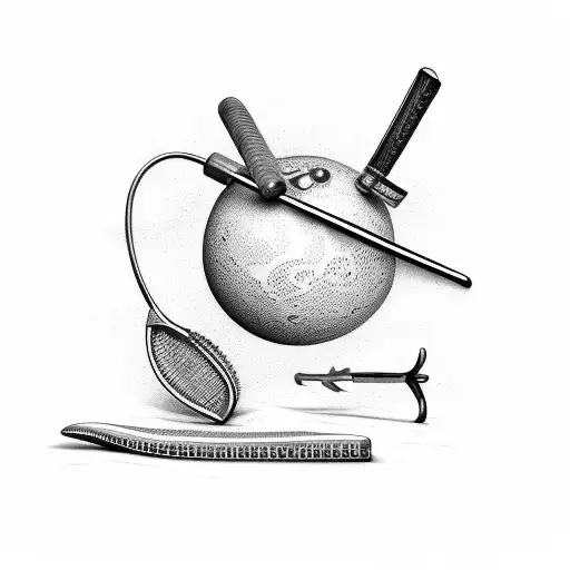 Medical tools forming a cricket bat and ball tattoo design idea