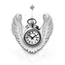 angel wings with rose and doves and clock  tattoo design idea