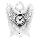 angel wings with rose and doves and clock  tattoo design idea