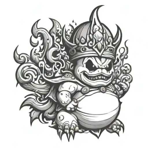 king boo with fire flames tattoo design idea