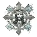 jesus on a cross with a thorn crown tattoo design idea