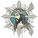 jesus on a cross with a thorn crown tattoo design idea