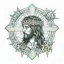 jesus on a cross with a thorn crown tattoo design idea