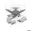 skydiving and plane tattoo design idea