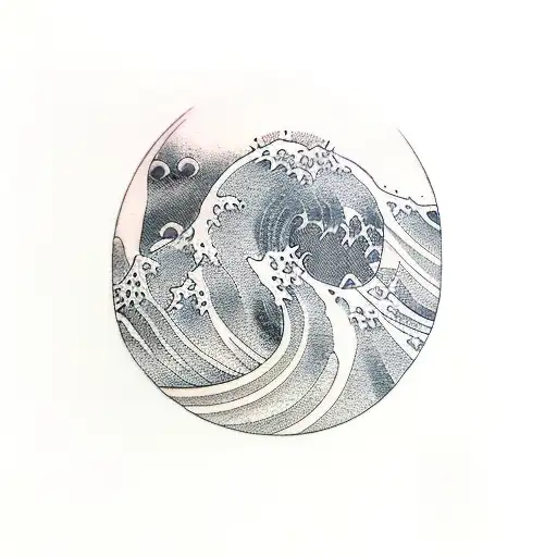 waves shades of grey sleeve tattoo design idea