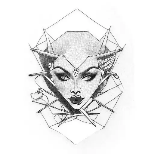 A beautiful femme fatale embodying the spirit of woman revenge tattoo design idea