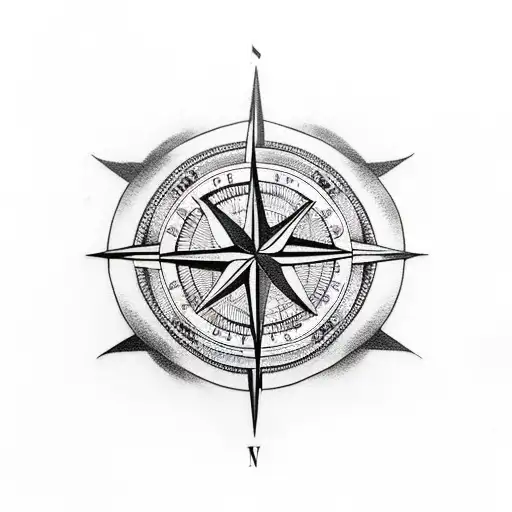 compass with palm tree tattoo design idea