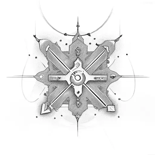 sword of anxiety cut through a serotonin molecule on a scale in a hourglass tattoo design idea