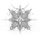 sword of anxiety cut through a serotonin molecule on a scale in a hourglass tattoo design idea