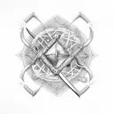 sword of anxiety cut through a serotonin molecule on a scale in a hourglass tattoo design idea