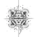 sword of anxiety cut through a serotonin molecule on a scale in a hourglass tattoo design idea