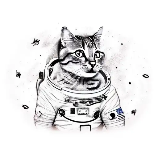 real cat wears astronaut costum tattoo design idea