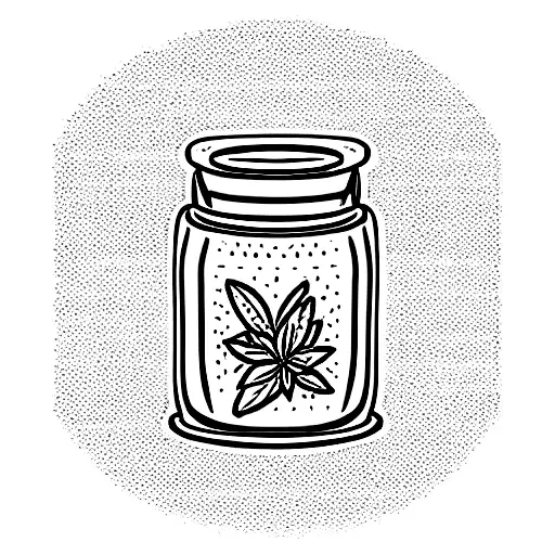 spice jar with written "ora et labora" and leaves of thyme and basil in this jar tattoo design idea