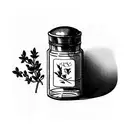 spice jar with written "ora et labora" and leaves of thyme and basil in this jar tattoo design idea