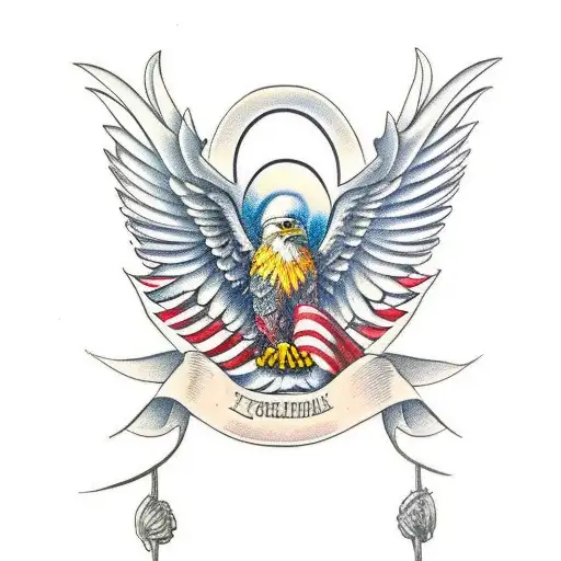 A traditional American eagle holding two golondrinas in its talons tattoo design idea