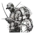 Black father with cap and his son fishing tattoo design idea