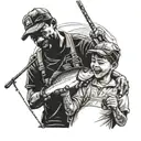Black father with cap and his son fishing tattoo design idea