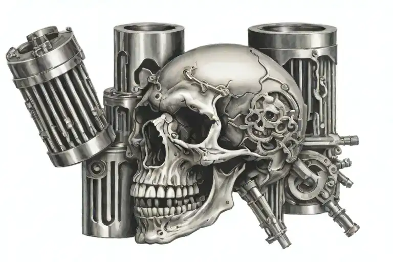 skull and pistons tattoo design idea