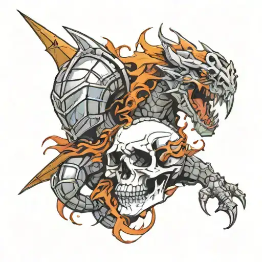 knight crushing dragons skull tattoo design idea