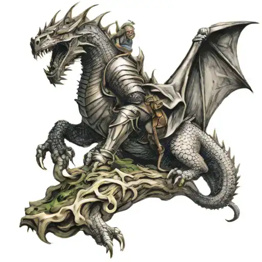 knight crushing a dragon tattoo design idea