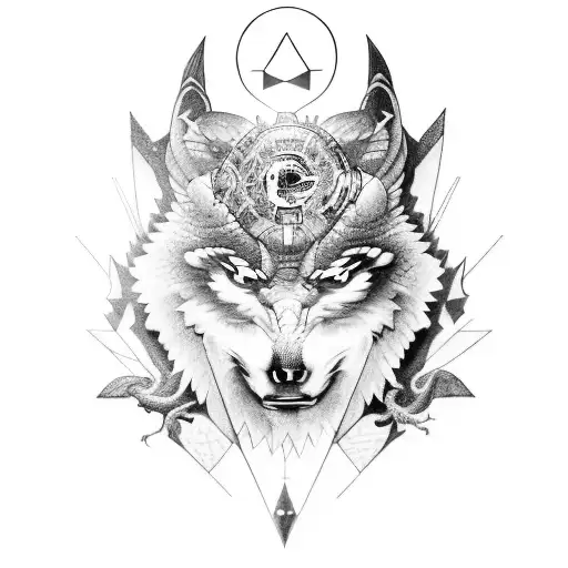 A dragon and eagle intertwined in a futuristic tech design with small astronomer and python snake and a small watch in t tattoo design idea
