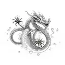 bubble bobble dragon with chains  tattoo design idea