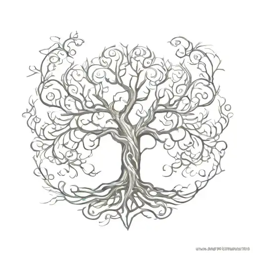 A detailed and artistic tree of life tattoo design. The tree has numerous branches, each representing different choices  tattoo design idea