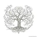 A detailed and artistic tree of life tattoo design. The tree has numerous branches, each representing different choices  tattoo design idea