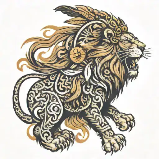 lion and Sikh warrior tattoo design idea