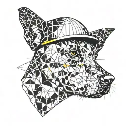 A geometric pattern incorporating the silhouette of a dog in a civil engineer's hardhat tattoo design idea
