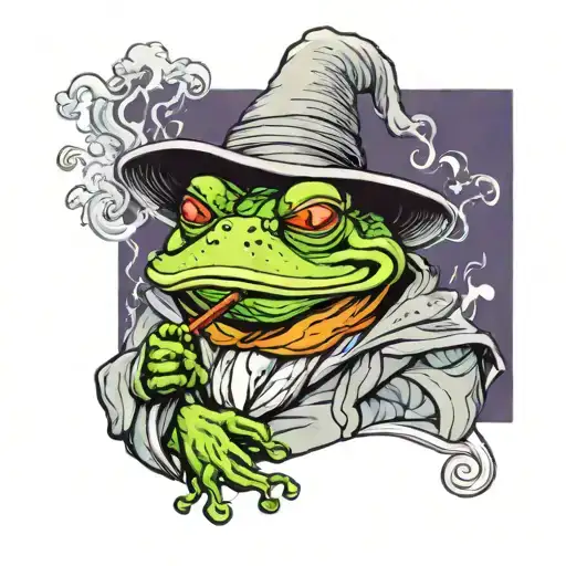 frog gandalf smoking a pipe tattoo design idea