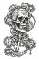 long beaded chain with simple skeleton key  tattoo design idea