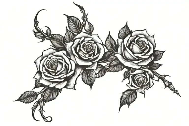 Roses with long stem and thorns wrapped around the ankle  tattoo design idea