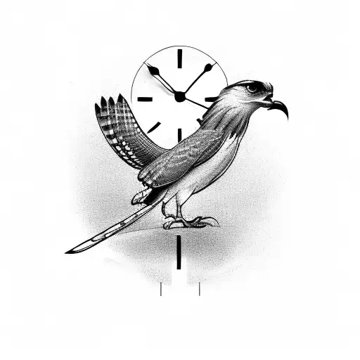 Clock and a hawk tattoo design idea