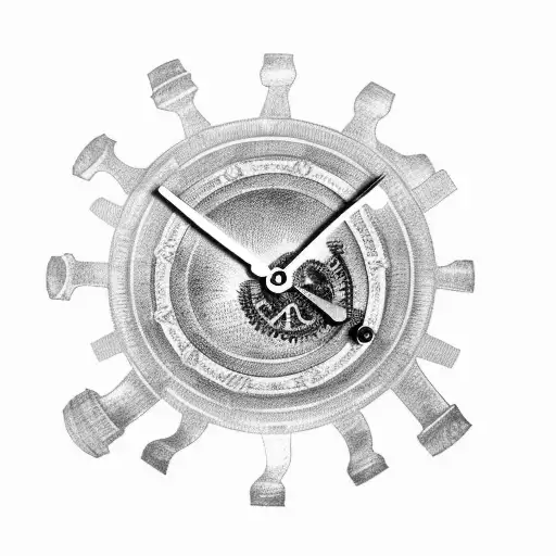 Clock with gears, "Heptad" and a hawk tattoo design idea