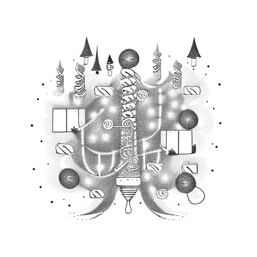 A Christmas tree made of saxophones and drums tattoo design idea