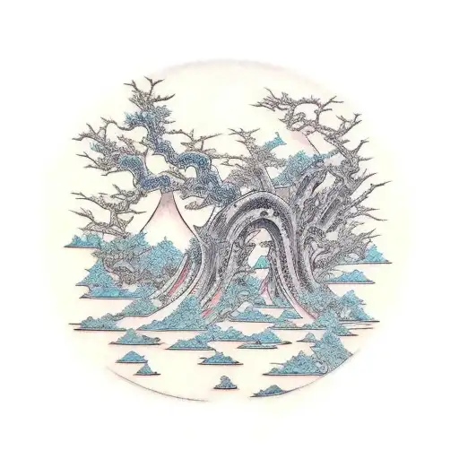 wren willow tree oar rock tattoo design idea