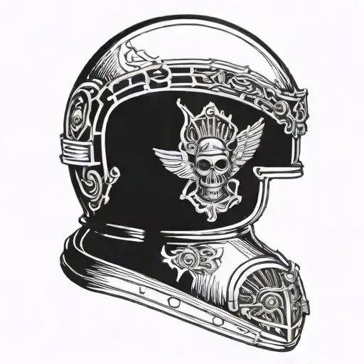 Imperial guardsman helmet with intricate insignias incorporated into the design tattoo design idea