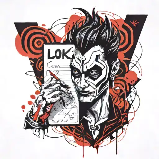 loki holding a notepad and calulator in each hand tattoo design idea