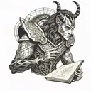traditional loki holding a notepad and calulator in either hand tattoo design idea