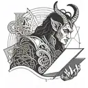 traditional loki holding a notepad and calulator in either hand tattoo design idea