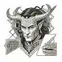 traditional loki holding a notepad and calulator in either hand tattoo design idea
