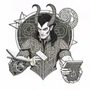 traditional loki holding a notepad and calulator in either hand tattoo design idea